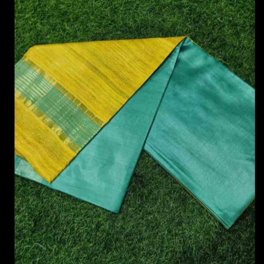 Sunshine Symphony: Yellow and Blue Tussar Silk Saree